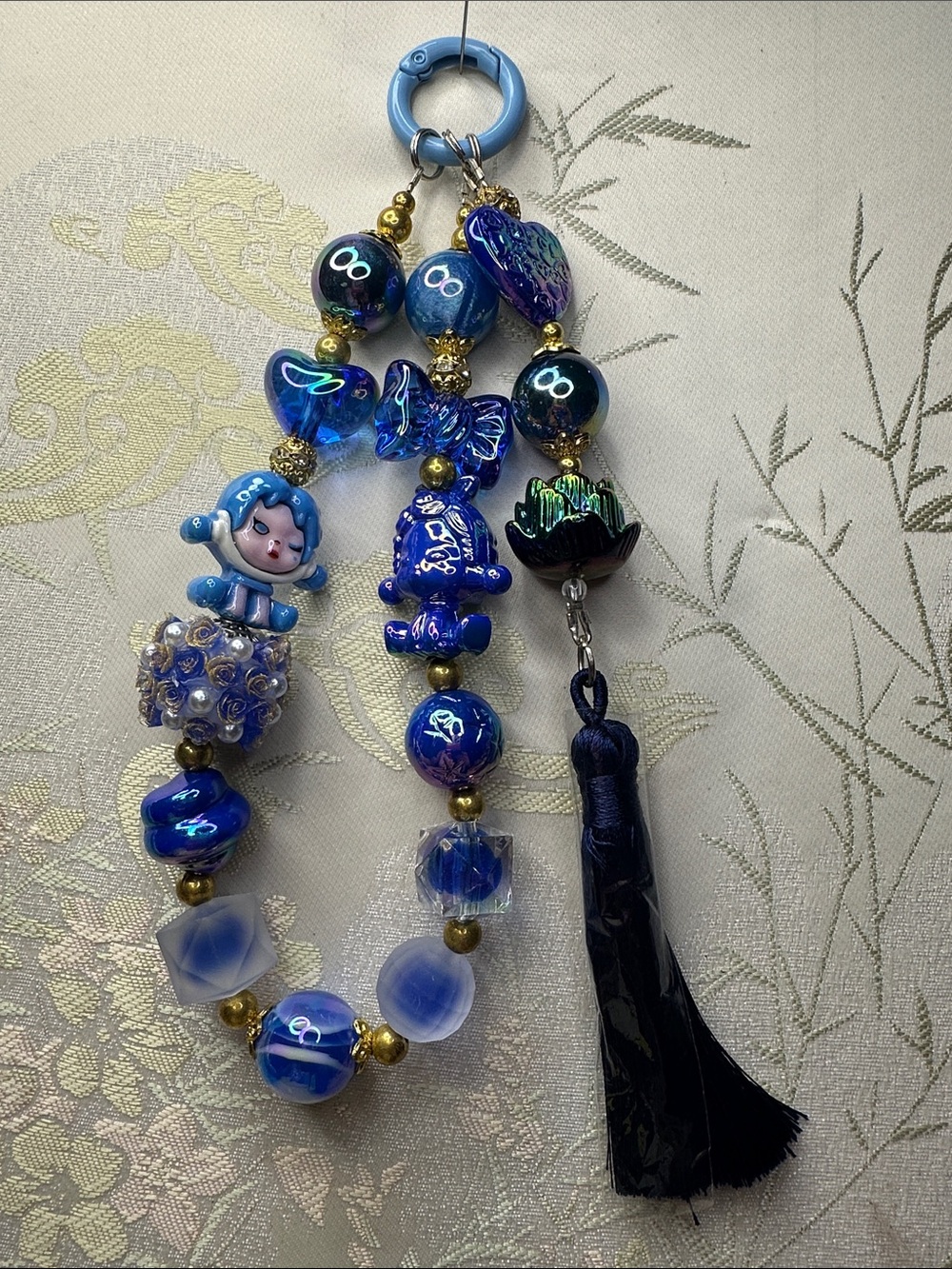 Handmade Blue Glass Bead Tassel Charm